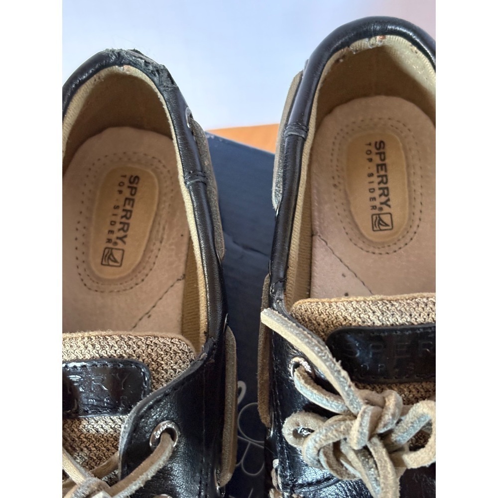 Sperry Top-Sider Boat Shoes Black Leather Canvas/Woven Sides Women 6.5M - Picture 5 of 16